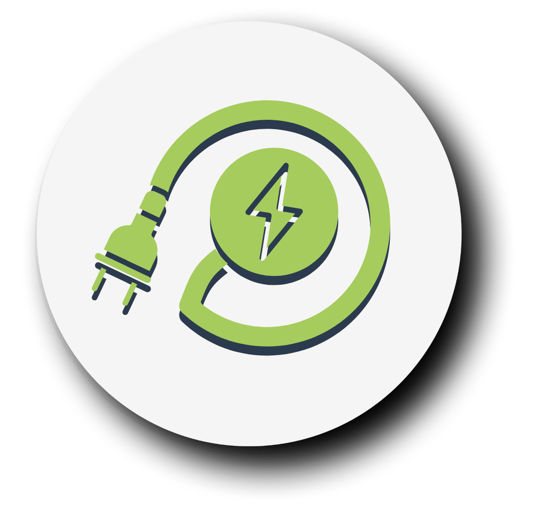 enchufe con símbolo de energía en tono verde y fondo blanco