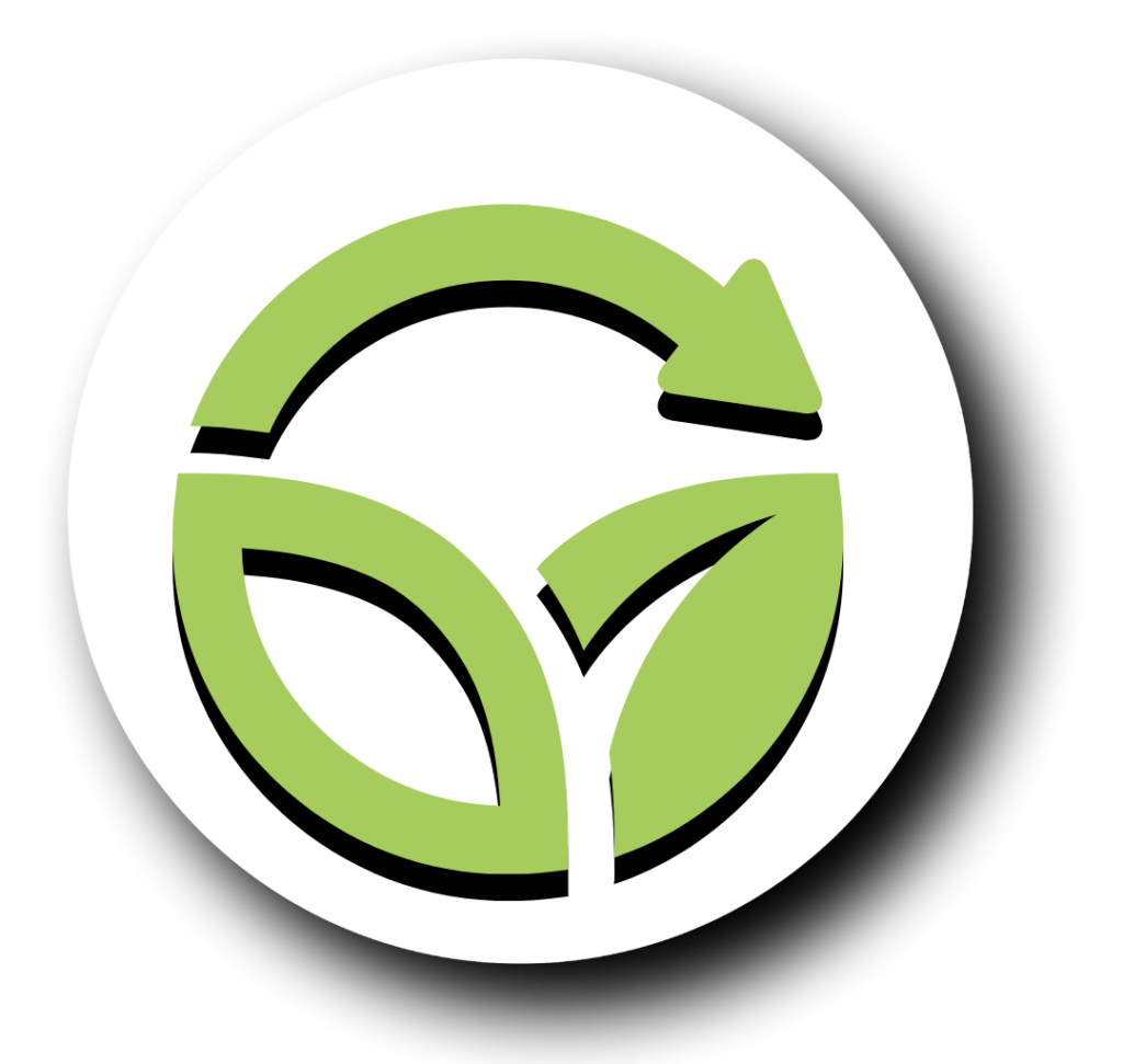 Medio círculo con flecha y hojas en tono verde sin fondo