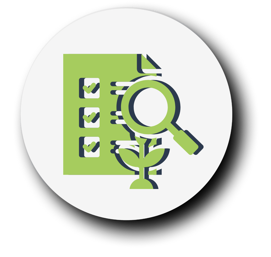 Lupa, con lista y vegetación en tono verde con fondo blanco