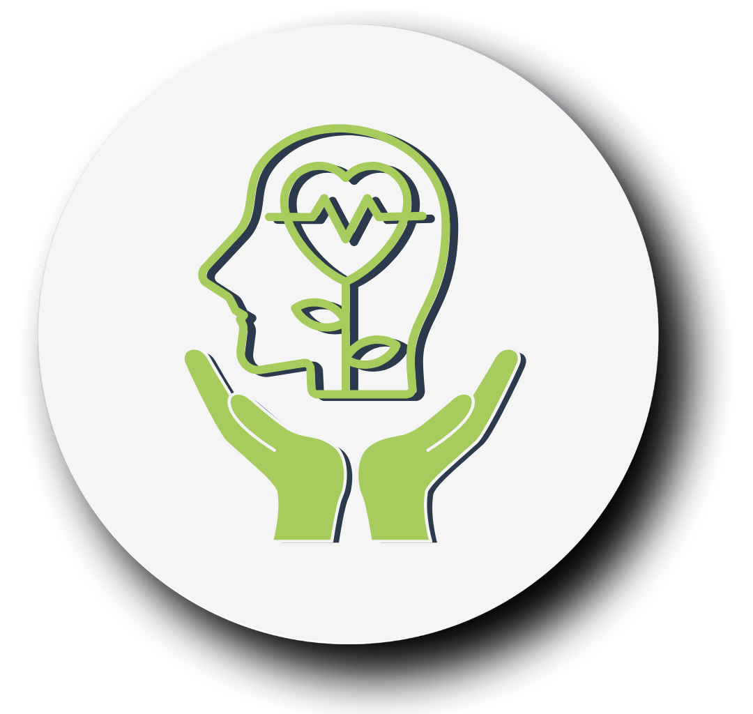 Dos manos sosteniendo una cabeza con un corazón